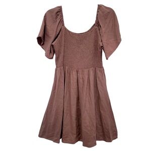 Camellia Womens Brown Loose Fitting Short Sleeve Smocked Mini Dress Size Medium‎